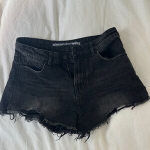 Alexander Wang Washed Black Frayed Denim Shorts